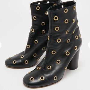 Isabel Marant Black Leather Eyelet Detail Ankle Boots Size 40